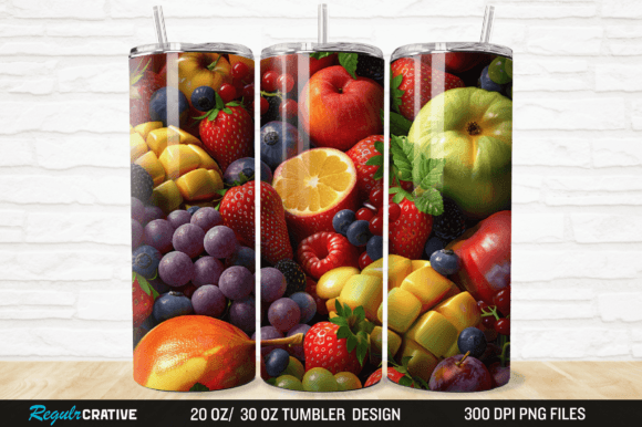 3D Fresh Fruits Skinny Tumbler Wrap PNG