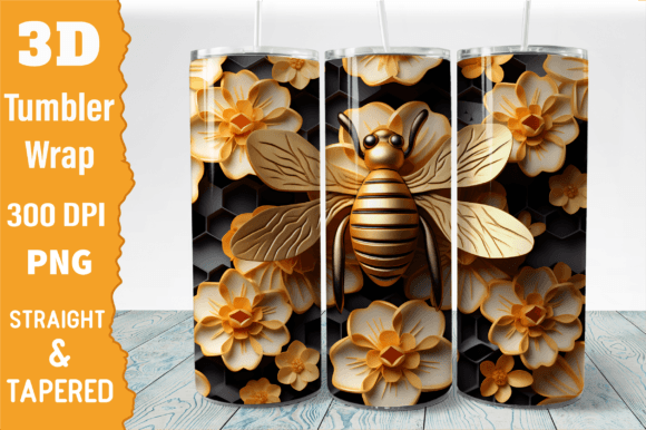 3D Gold Bee 20oz Skinny Tumbler Design
