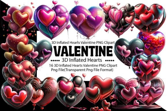 3D Inflated Hearts Valentine PNG Bundle