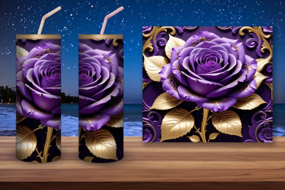 3D Rose Purple Flower Tumbler Wrap