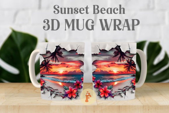 Transform Your Sublimation Projects with a Stunning Sunset Beach 3D Mug Wrap Design