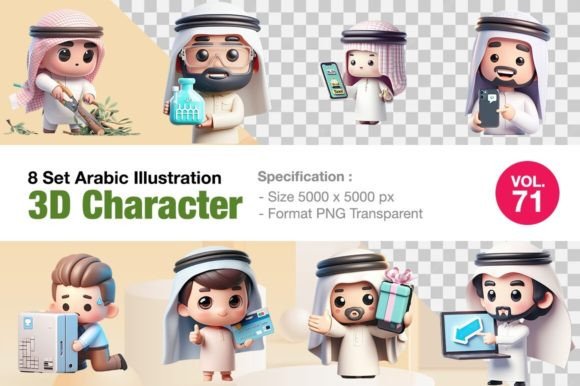 Unlocking Visual Storytelling: A Guide to the 8 Set Vol.71 3D Arabic Mascot Design Collection